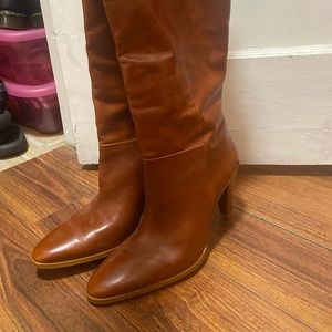 ZARA Tanned Leather Heeled Boot with Tags.